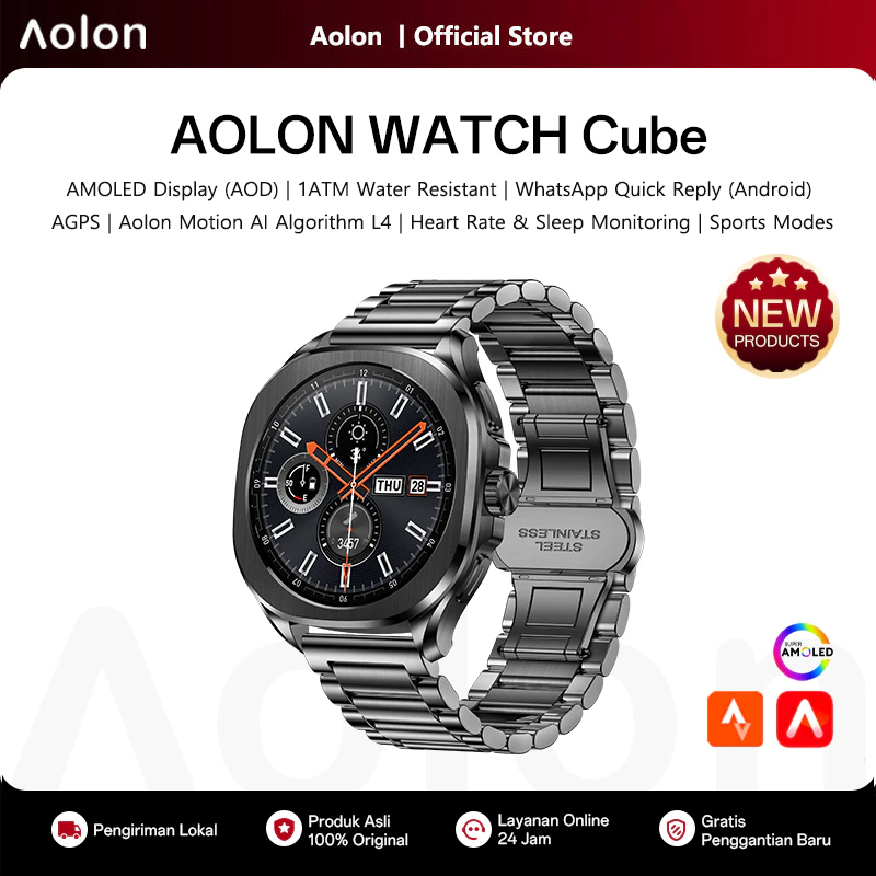 Smartwatch Watch Whatsapp - นาฬิกาอัจฉริยะ Aolon Cube หน้าจอ AMOLED 1.43