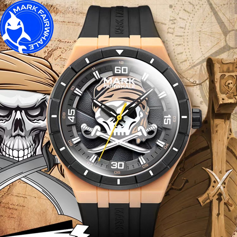 Analog Quartz Watch - MARK FAIRWHALE นาฬิกาสําหรับชาย 5040 เรซิ่นแนวโน้มหมุน Pirate