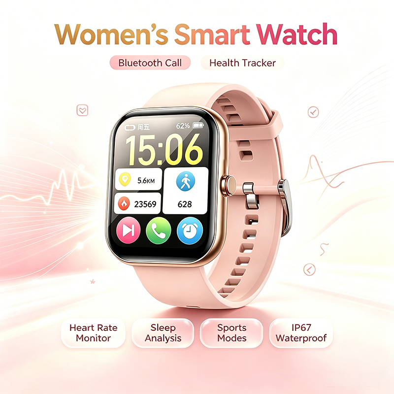 Smartwatch Sports Watches For Women - สมาร์ทวอทช์สำหรับผู้หญิง รองรับการโทรผ่านบลูทูธ ตรวจวัดอัตราการเต้นของหัวใจและติดตามการนอนหลับ มาตรฐานกันน้ำ IP67 ติดตามการออกกำลังกายและฟิตเนส