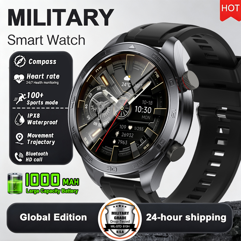 Smartwatch Watches For Men With Gps - สมาร์ทวอทช์ทหารรุ่นใหม่สำหรับผู้ชาย พร้อมระบบติดตาม GPS หน้าจอ AMOLED วัดอัตราการเต้นของหัวใจ