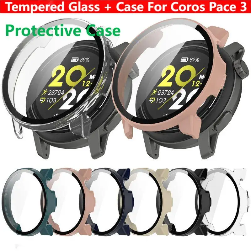 Smartwatch English - กระจกนิรภัย + เคสสำหรับ coros Pace 3สมาร์ทวอท์ชสายกันชนฟิล์มกันรอยป้องกันเต็มพื้นที่ของหน้าจออุปกรณ์เสริม