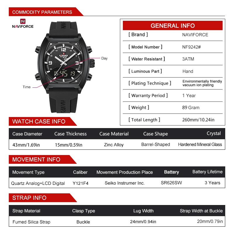 นาฬิกาข้อมือผู้ชาย NAVIFORCE ห - Analog Quartz Watch บทวิจารณ์และราคา
