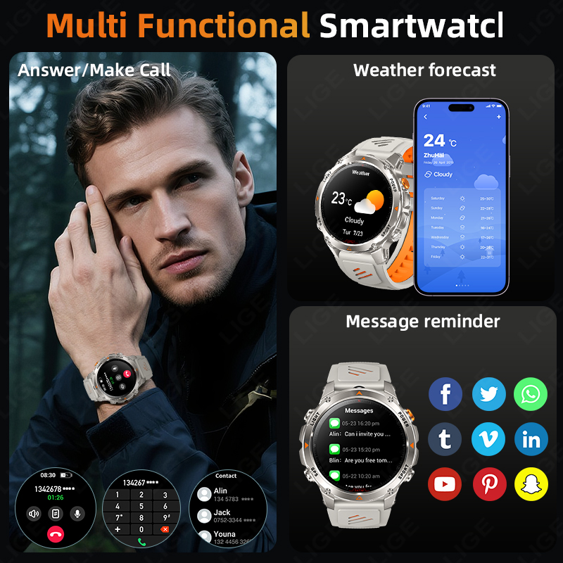 นาฬิกาสมาร์ทวอทช์ LIGE รุ่นทนท - Smartwatch Watches For Men With Gps บทวิจารณ์และราคา