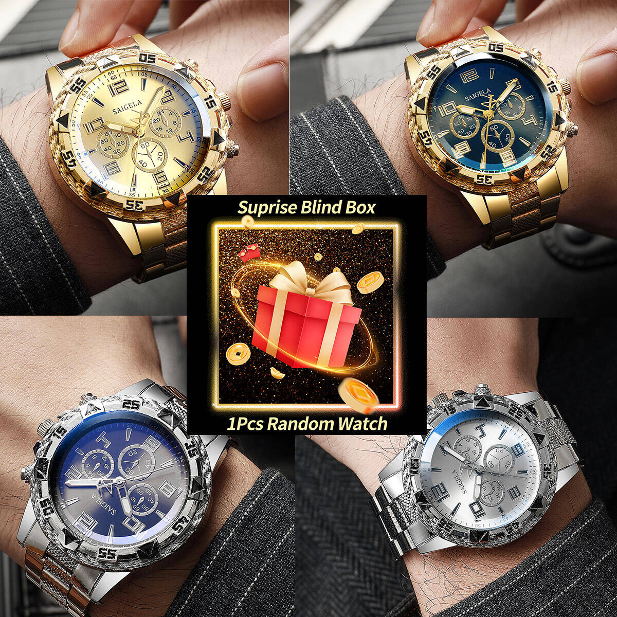 นาฬิกาข้อมือผู้ชายแบบกล่องสุ่ม - Analog Quartz Watch บทวิจารณ์และราคา