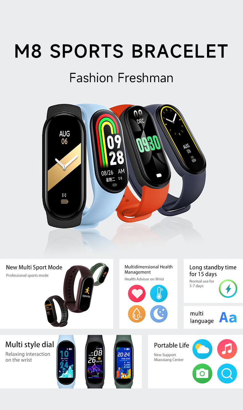 M8 สมาร์ทวอท์ชผู้ชายผู้หญิงฟิต - Smartwatch Sports Watches For Women บทวิจารณ์และราคา