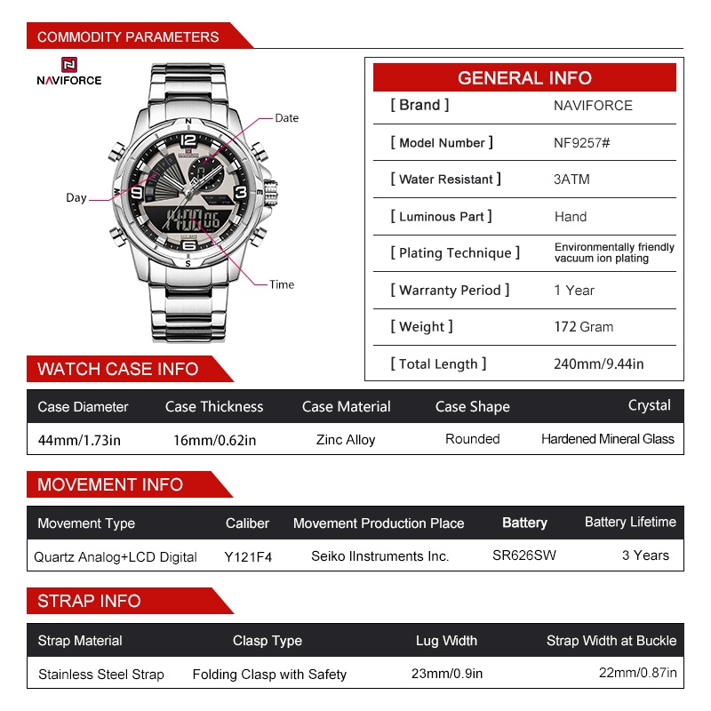 NAVIFORCE นาฬิกาข้อมือผู้ชายจอ - Analog Quartz Watch บทวิจารณ์และราคา